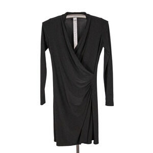 Norma Kamali Black Faux Wrap Dress MEDIUM Stretch Knit Minimalist Career Capsule